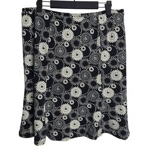 EXPRESS Black‎ White Floral A Line Midi Skirt Size Large Lightweight Stretchy